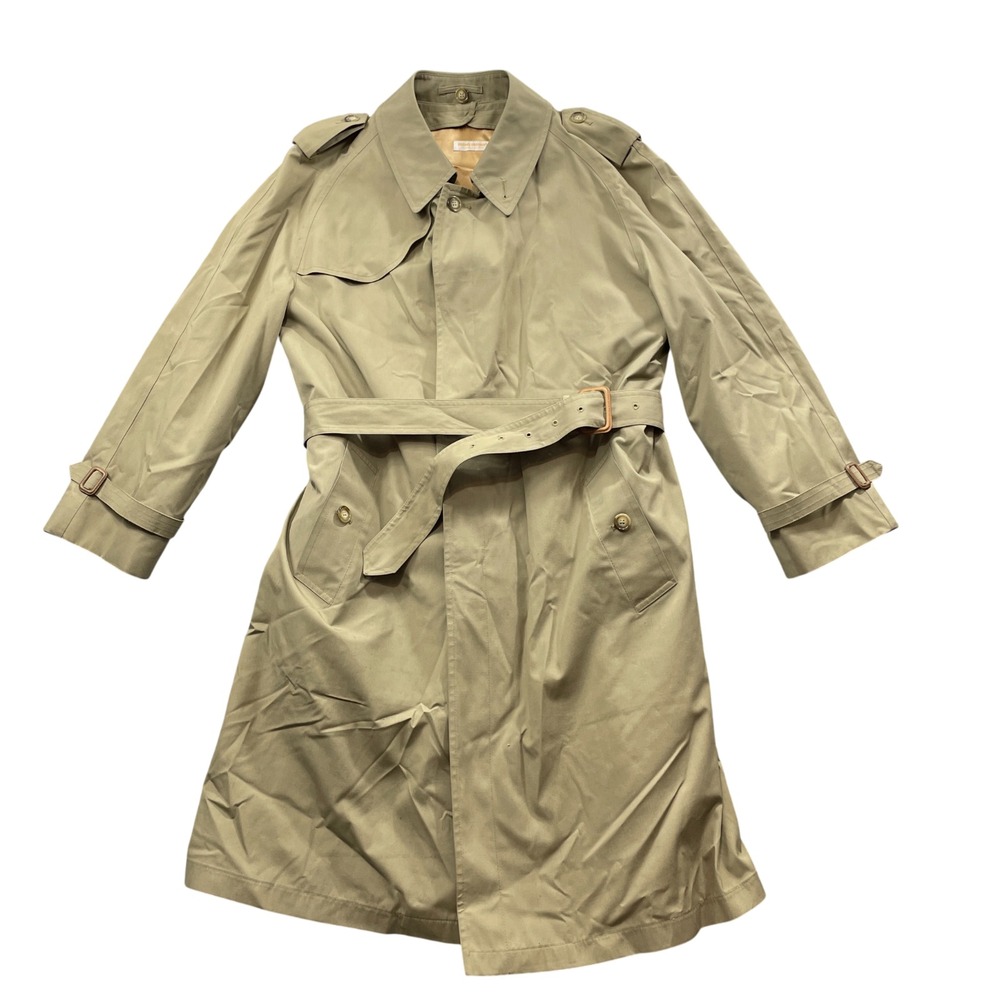 Brooks Brothers 42R Beige Trench Coat Lined Wool Shell Poplin Blend (small mark)